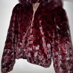 Luxurious Faux Fur Burgundy Jacket